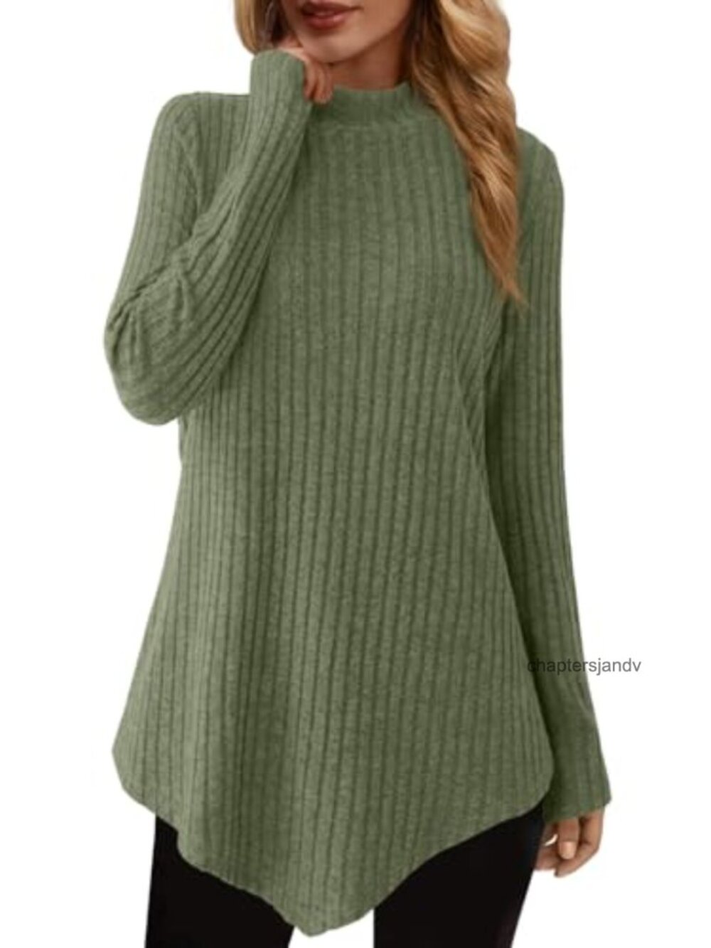 Mock Turtleneck Tunic Sweater Long Sleeve Ribbed Knit Top